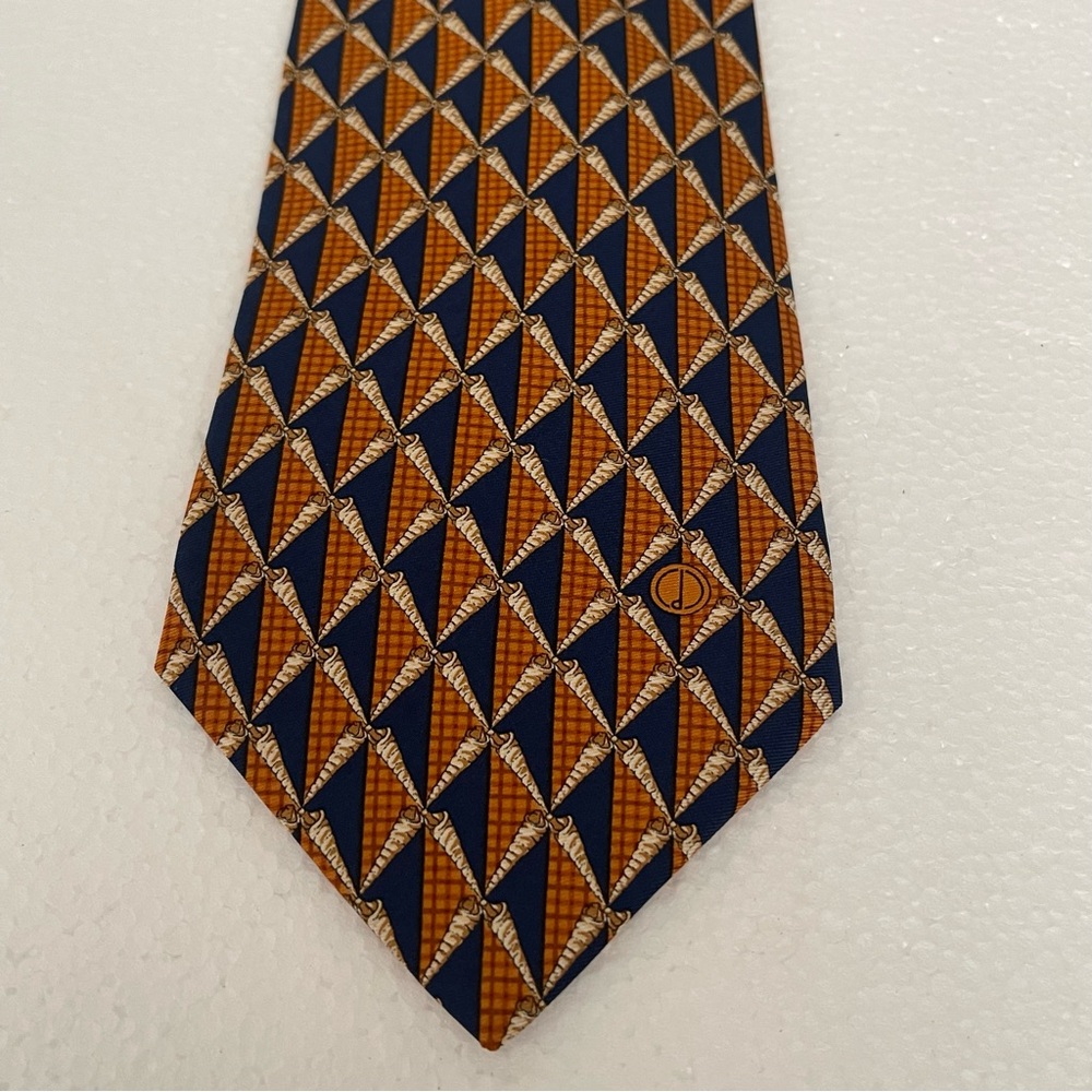 Dunhill Silk Tie Orange and Blue Geometric Design